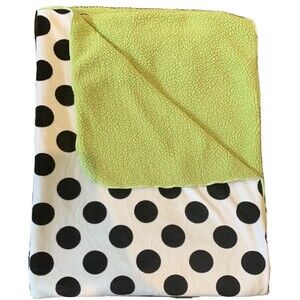 Little Miss Matched White Black Green Polka Dot Sherpa Minky Plush Baby Blanket